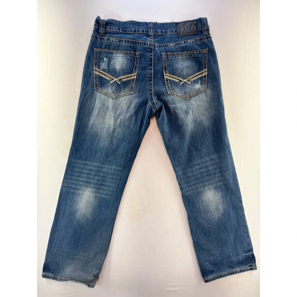 Axel Brand Relaxed Straight Leg Jeans Mens 34x30 Medium Wash Distressed Denim